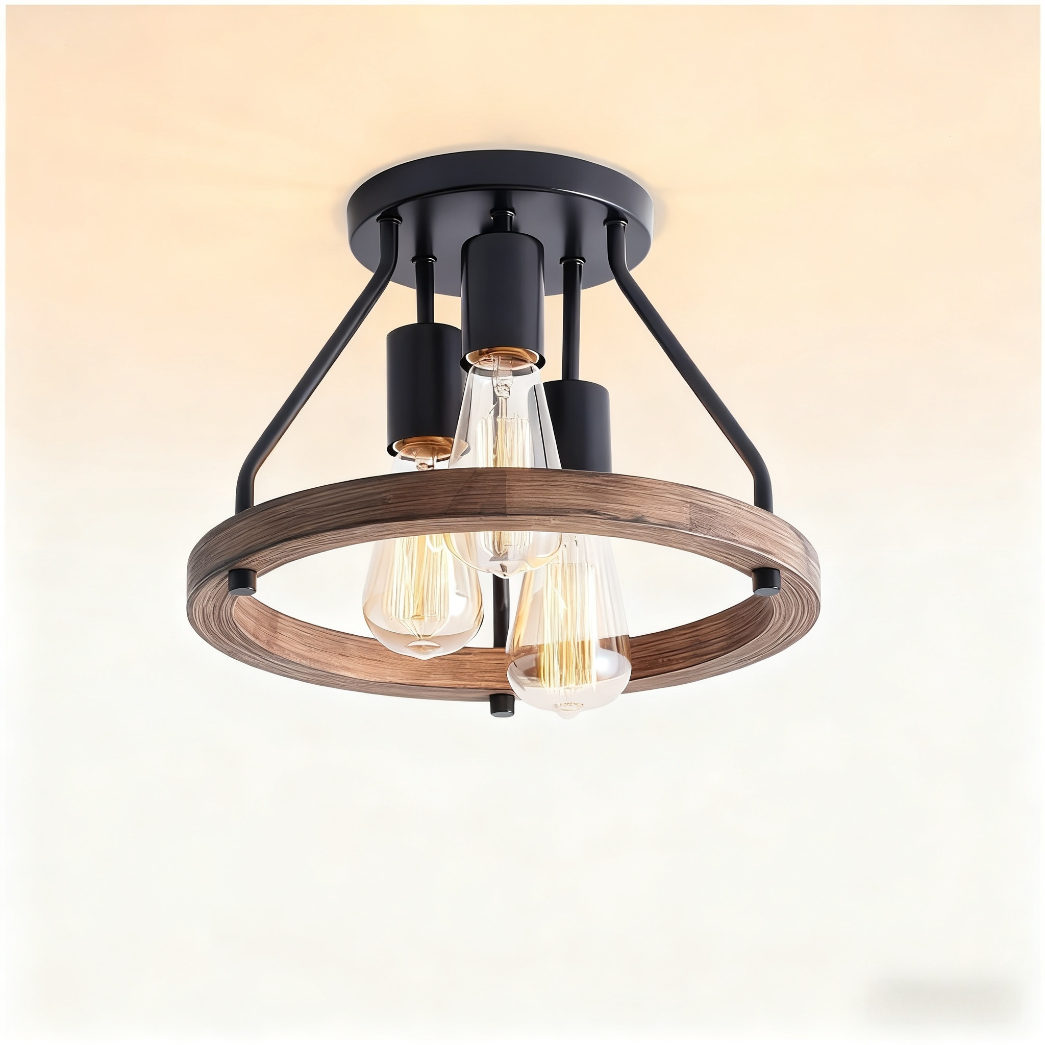 TEMU Rustique de Ferme à 3 Lumières - Plafonnier Semi-Encastré avec Base E26/E27, Éclairage pour Couloir, Chambre & Décoration de Cuisine, Matériel