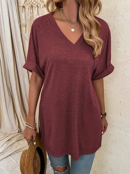 womens summer elegant v neck short sleeve t shirt lightweight turquoise semi sheer top with side machine washable tee for beach casual beach shirt soft flowy material warm weather outfit breathable fabric stylish blouse fashion women