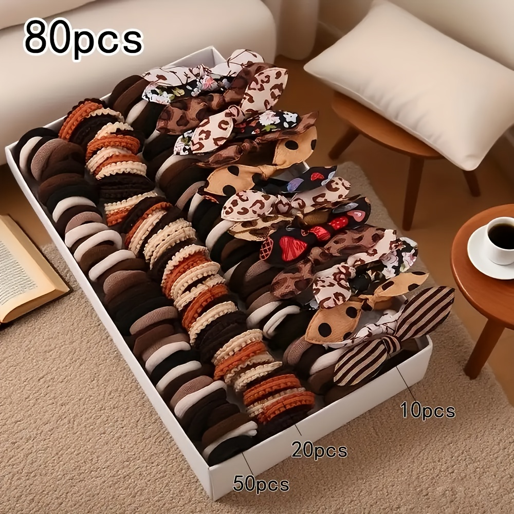 80pcs bohemian hair accessories set for all in one hair clip collection with bunny ears hearts flowers polka dots stripes plaid   solid colors in   beige tan   use for daily wear themed parties christmas
