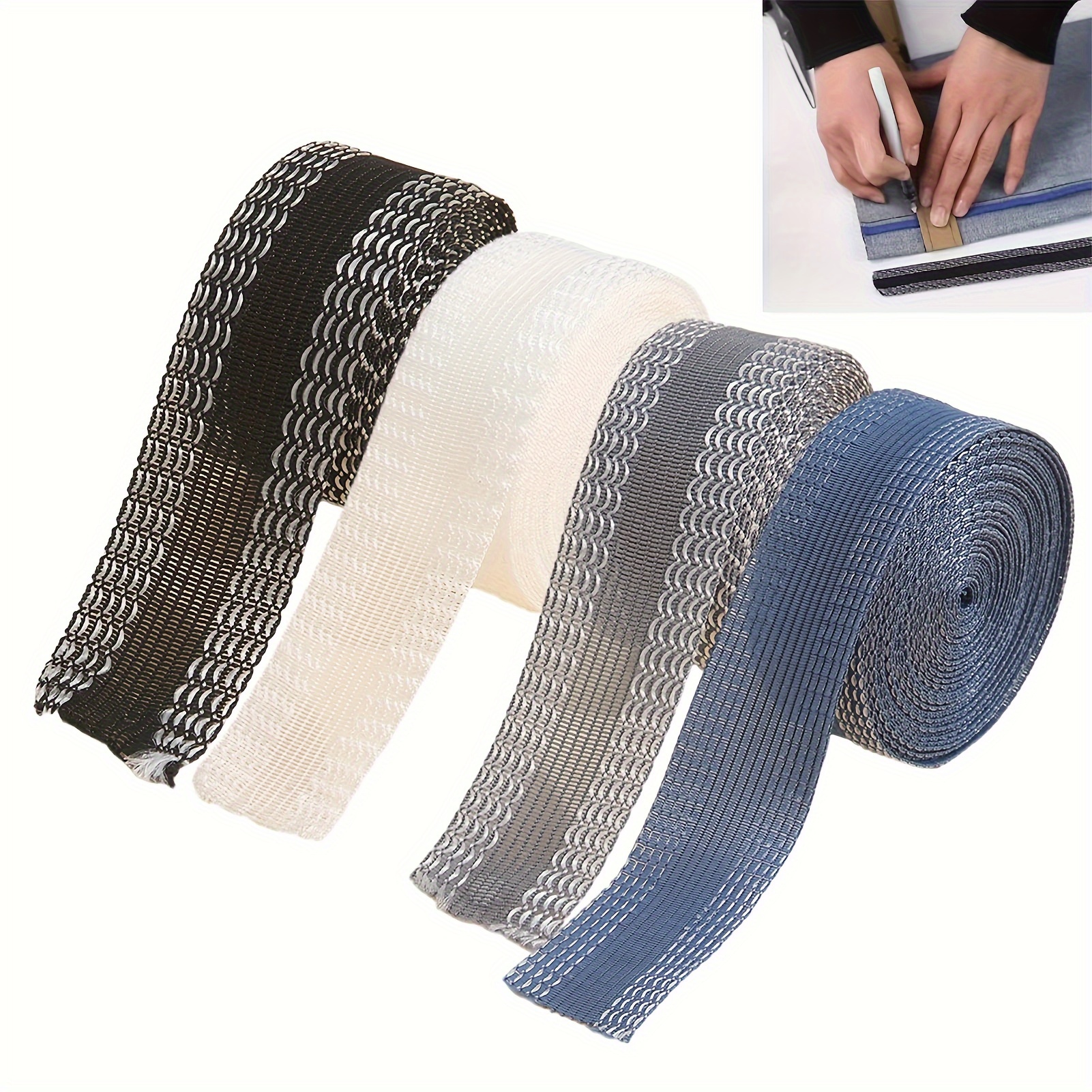 

4-pack Iron-on Hemming Tape, Waterproof Sewing Fabric Fusing Tape For Pants/skirts/clothes/curtains, 78.74in X 0.98in, In Black, White, Grey, And Blue