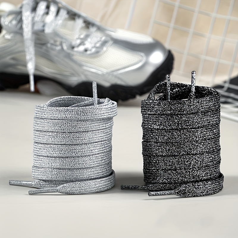 2pcs Polyester Thread Double-Layer Shoelaces, Casual Sports Sneakers White Trainers Silvery Flat Lace Cord Pair, Fancy Shoe Laces For Sneakers, Combination Shoelaces, Shoes Laces High Quality, Shoe Clips, Shoe Straps For Heels, Sparkly Shoe Laces For Women, Shoe Laces For Sneakers Women, Thin Elastic Shoelace, Satin Wide Shoe Lace, Shoelace Buckle, Casual Footwear, Sneaker Laces, Stylish Laces, Elegant Shoelace, Durable Laces, Highquality Thread, Replacement Laces,