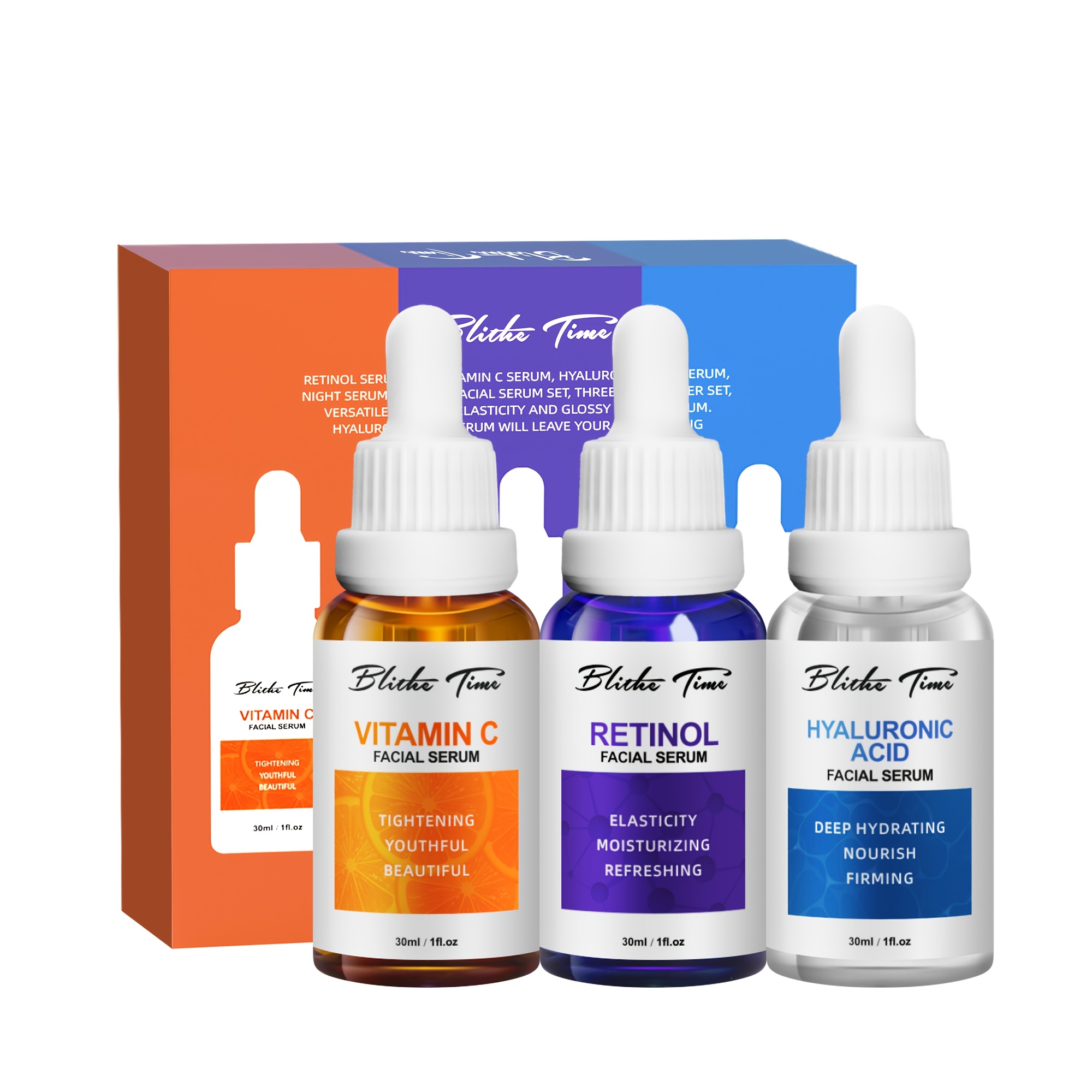 30ml * 3 komada/set Esencija za lice u tri bočice, Intenzivna hidratacija, Set za praznični poklon, Svijetlo bež set za njegu, Esencija za hidrataciju lica, Sadrži hijaluronsku kiselinu, vitamin C, retinol Sefralls