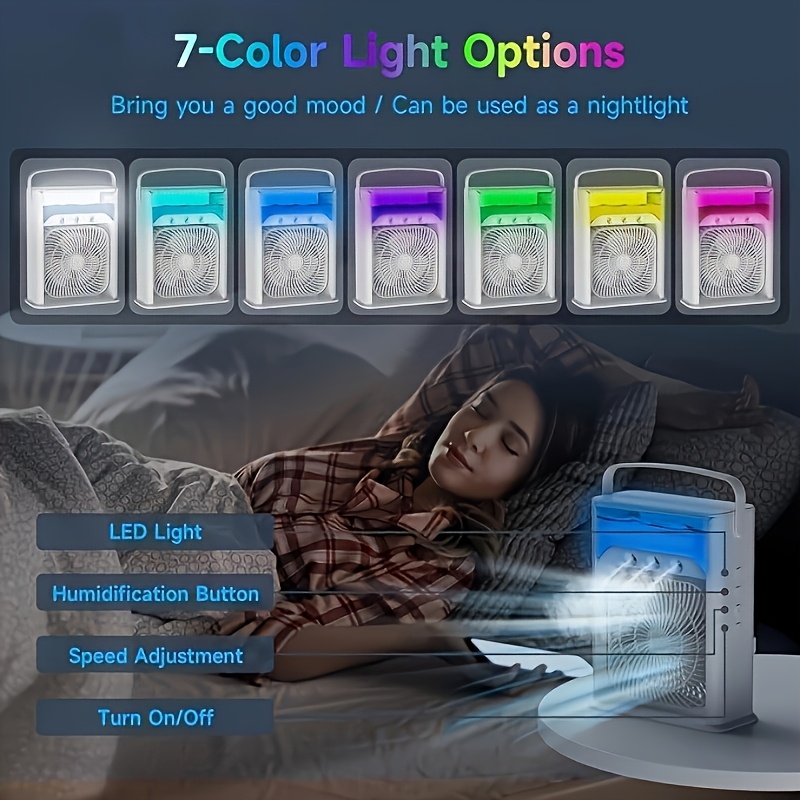 portable air conditioner fan mini evaporative personal cooler with 7 color led lights       spray   suitable for your desk office room bedside table or coffee table pack of 1 details 4