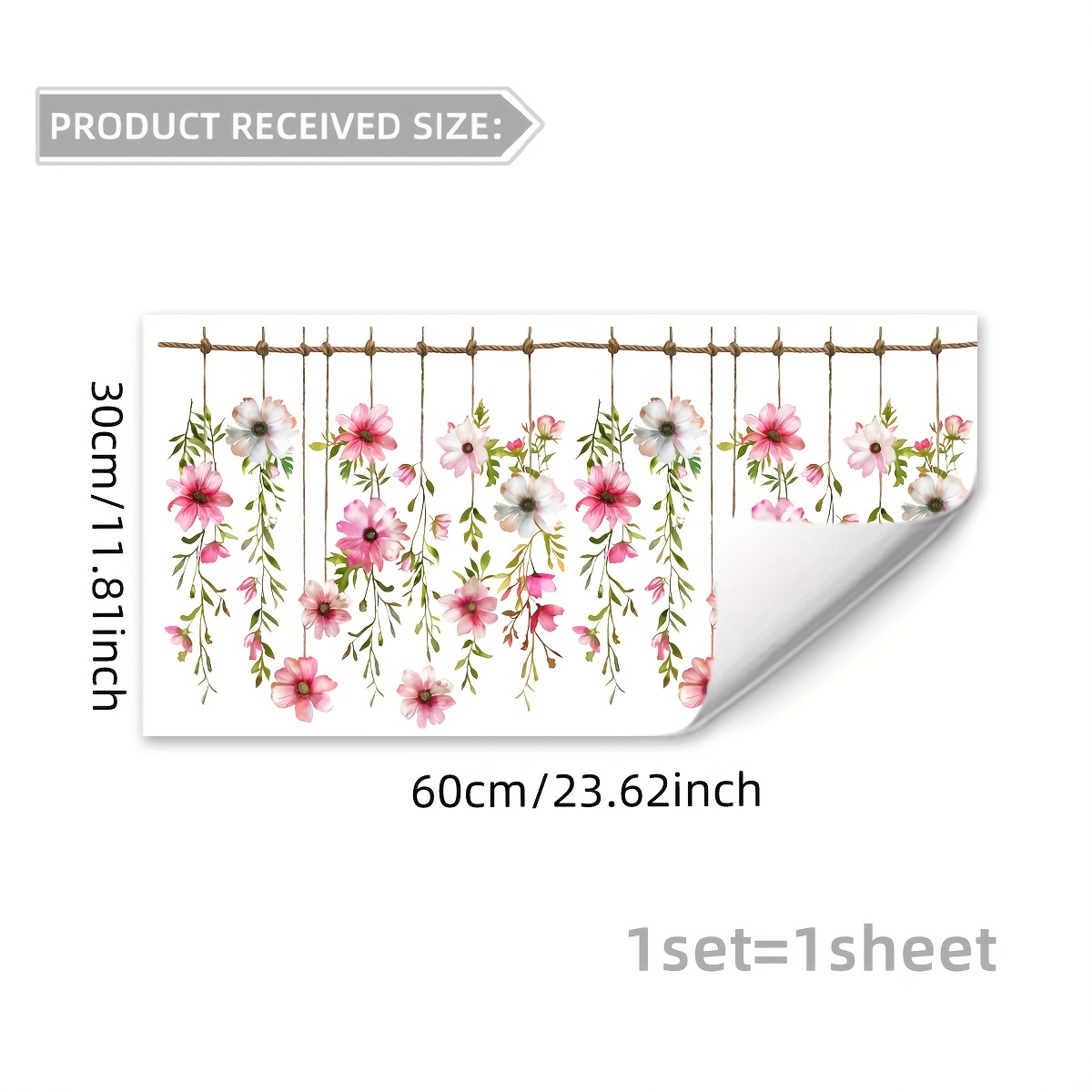 E-shop Ein Blatt hängende rosa Blumen und Blätter Fensterdeko-Glassticker für Frühlingshausdekoration mit statischer Haftung, beidseitig sichtbares