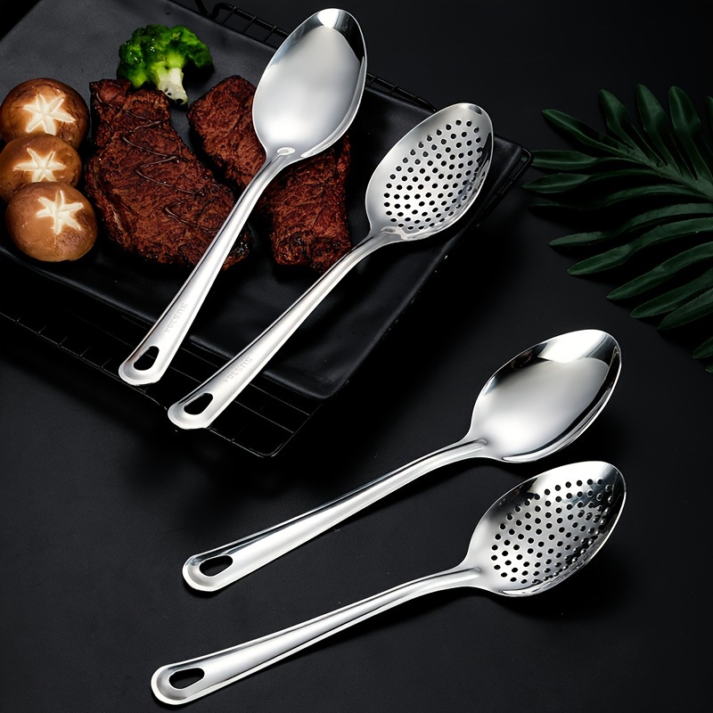 

1pc Premium Stainless Steel Soup Ladle, Perforated Serving Spoon For Restaurant, Buffet, And Catering Use