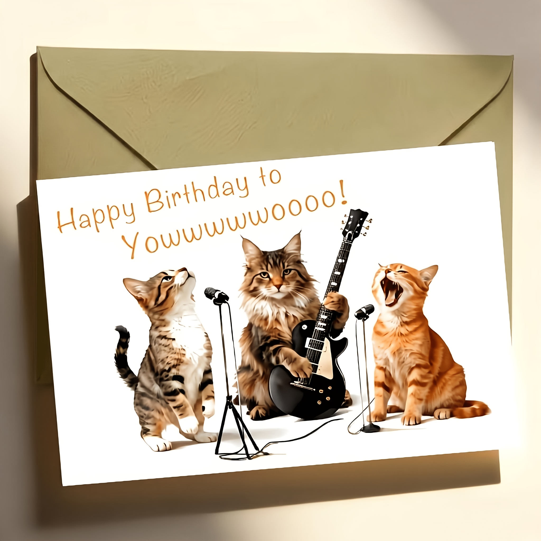 TEMU Singende Katze Geburtstagskarte – Ein Geschenk für Haustier- Musikliebhaber! Geburtstagsgeschenk Raumdekoration, bedruckt mit „ Happy Birthday!“