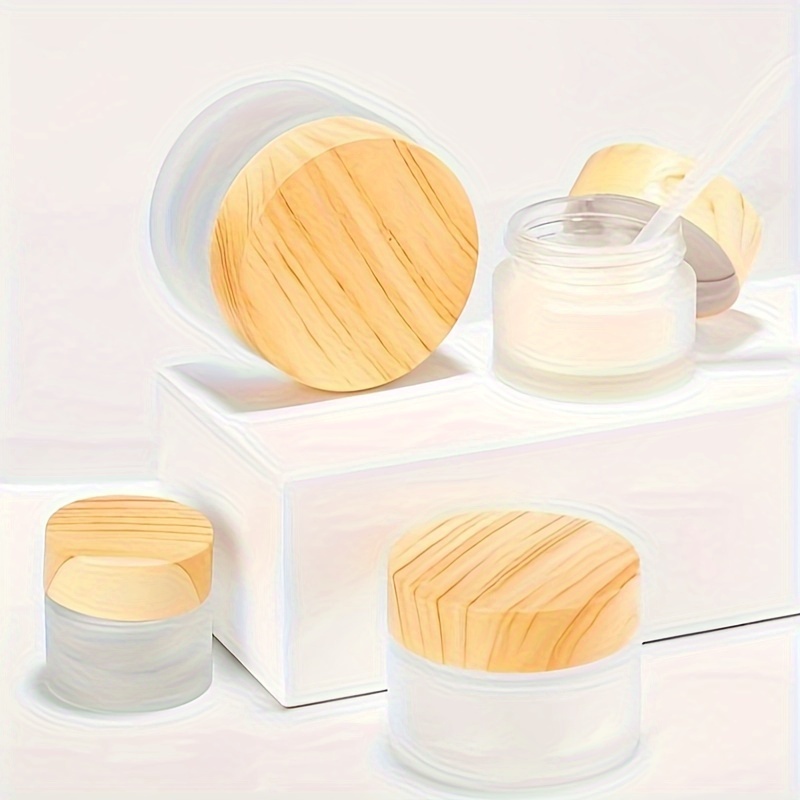 

Frosted Glass Cream Jars With Wooden Grain Lids, Small Capacity Cosmetic Containers, Eye Cream Travel Bottle, Elegant Skincare Packaging