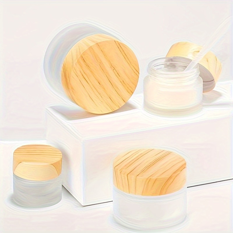 

Frosted Glass Cream Jars With Wooden Grain , Small Capacity Cosmetic Containers, Eye Cream Travel Bottle, Elegant Skincare Packaging