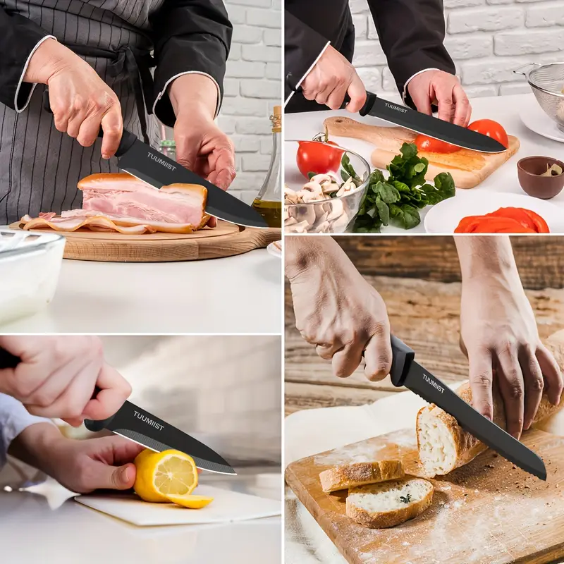 knife block knife set 18 piece kitchen knife set for daily use 10 knives and 6 silicone utensils details 7