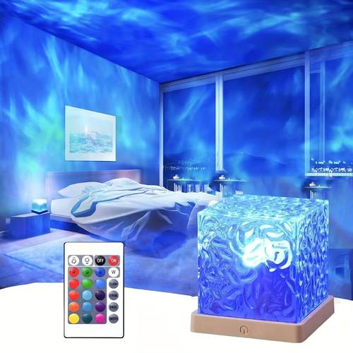 16 color ocean wave projector lights luminothe cube lights and remote controllers 3d holographic water ripple romantic atmosphere lighting device suitable for decoration in living rooms and bedrooms meditation relaxation and night lighting