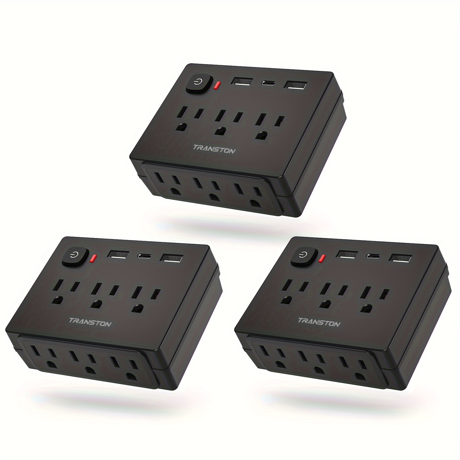 

3 Packs, Mini Portable Protector Power Strip, 9-in-1 Multi-function 6 Outlets 2 Usb Ports 1 Type-c, For Home, Travel, Office, Black