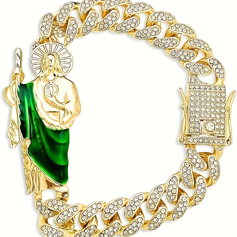 TEMU San Bracelet, Cuban Link Bracelet With Pendant, Mexican Christian Catholic Bracelet For Men