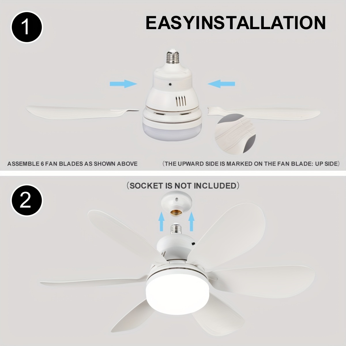 1pc socket fan light screw ceiling fans with lights and remote e26 e27   ceiling fan base small ceiling fan replacement for light bulb dimmable socket fan ceiling fan with light for bathroom bedroom   room details 4