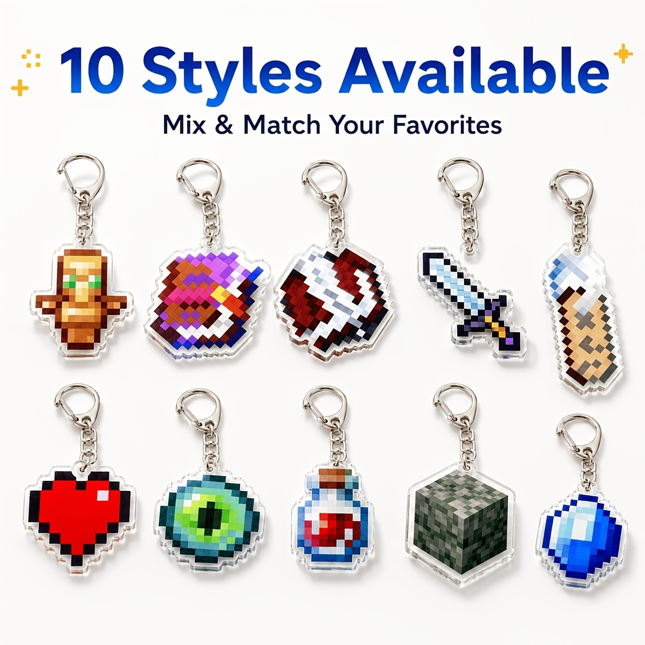 TEMU 2d Flat Pixel Game Acrylic Keychain, Video Game Character Bag Charm, Cute Pixel Art Pendant, Backpack Handbag Accessory, Gift For Gaming