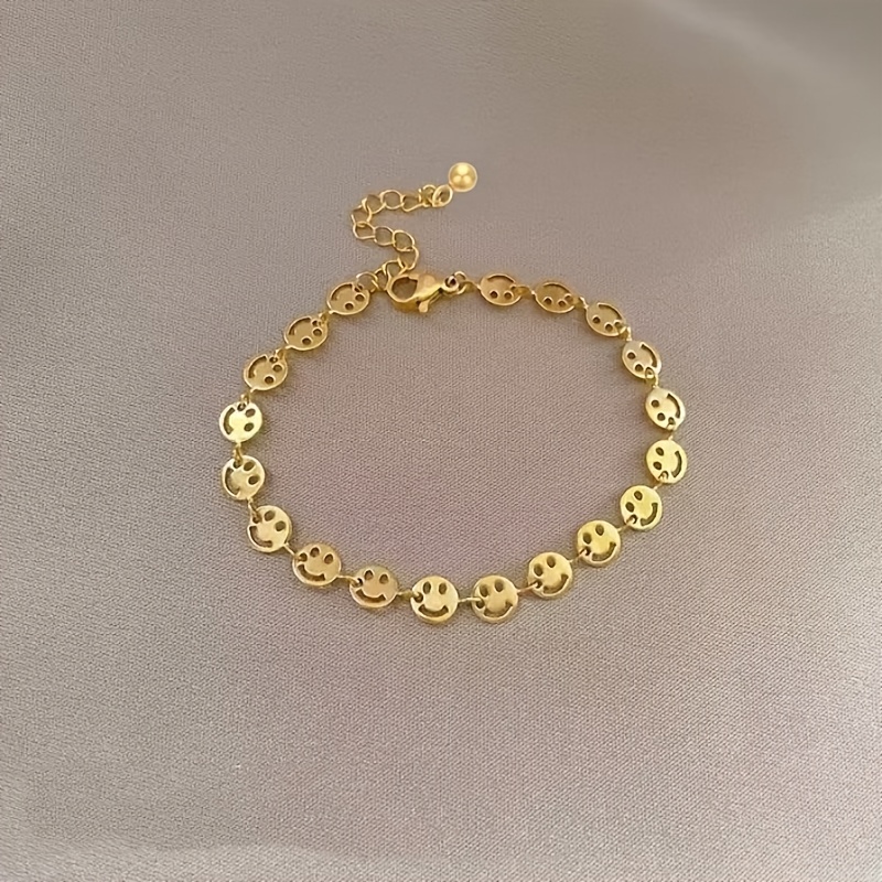 E-shop Elegantes und wunderschönes goldenes Damenarmband aus Edelstahl mit " Smile" Kette, lässiges, vielseitiges Armband