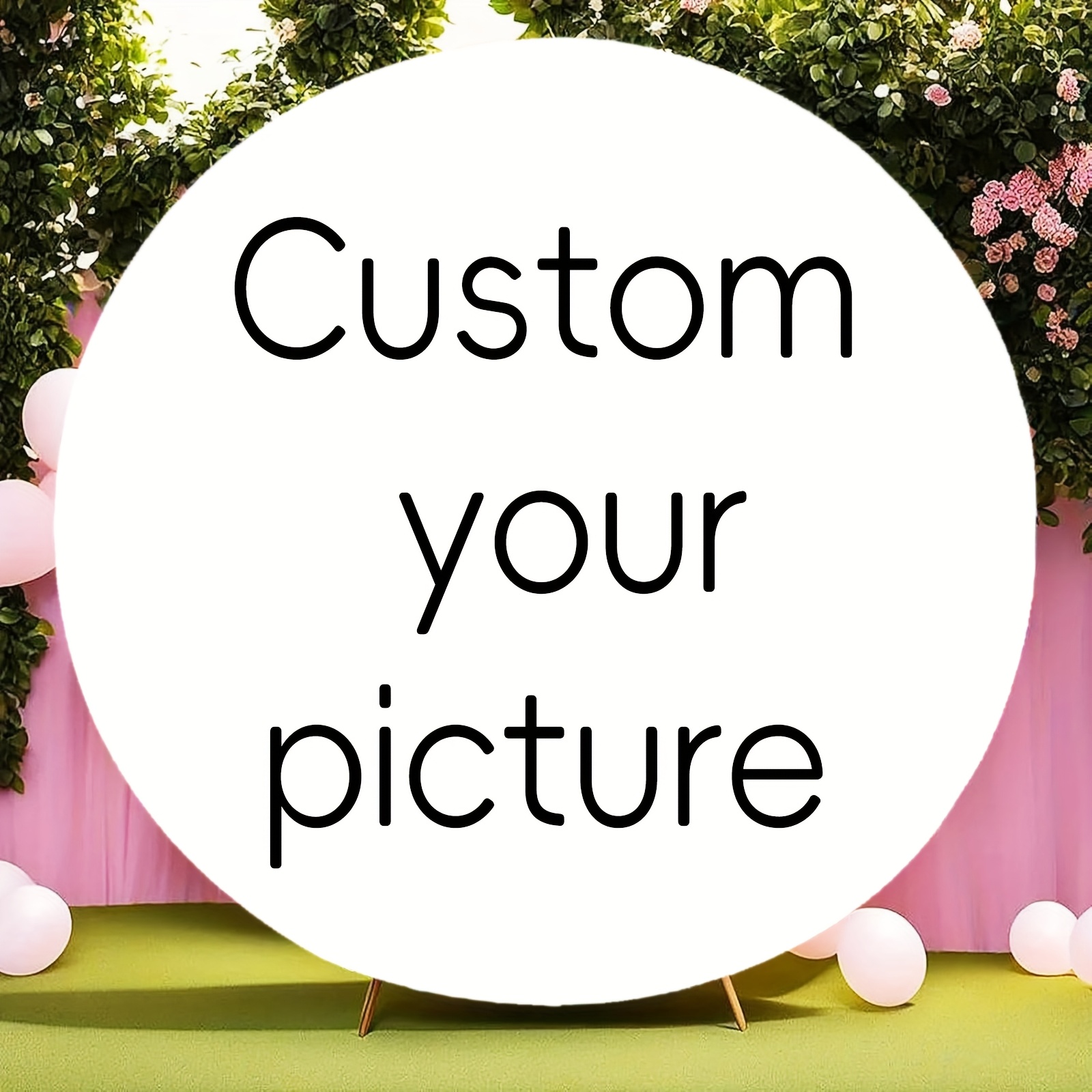 TEMU Photography Backdrop 1pc Custom Round Backdrop Fabric, 2d Flat Pattern, Custom Content Based On Your Design, Reusable, Suitable For Weddings,