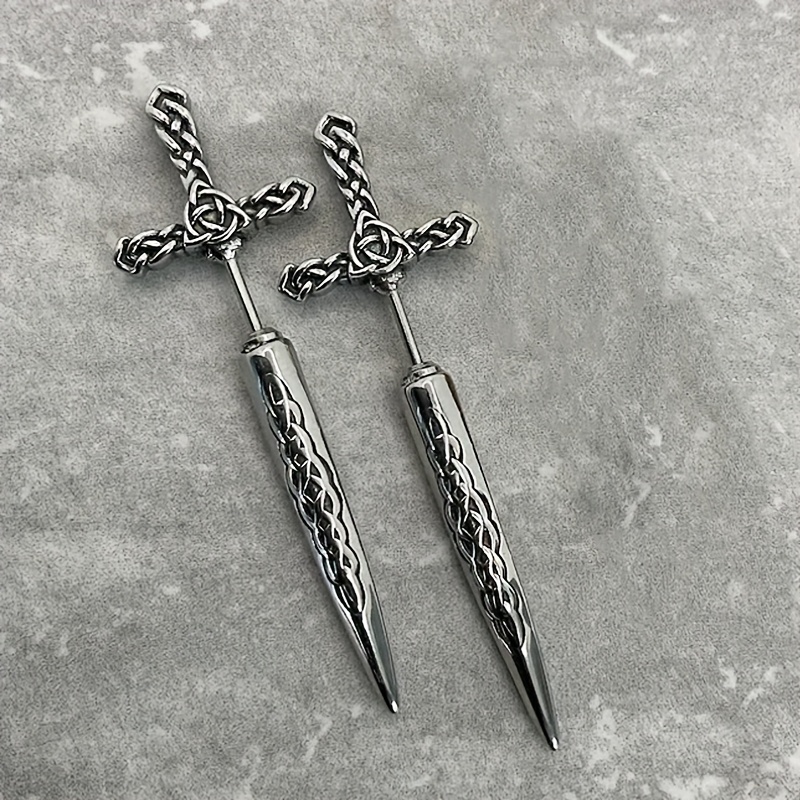 TEMU A Pair Of Fashionable Gothic Style Long Sword Earrings, A Pair Of Fashionable Men's And Women's Universal Earrings Suitable For Halloween Daily