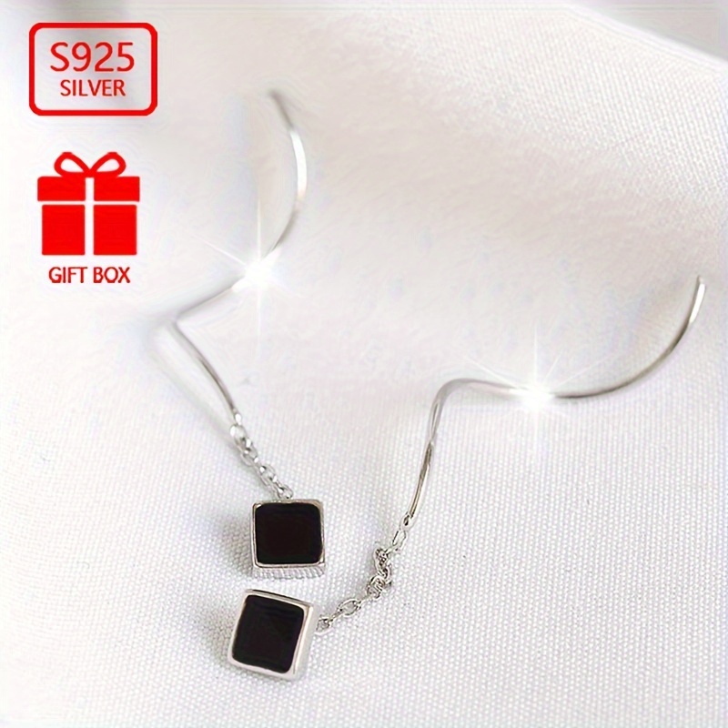 Vana 925 Silver Stud Earrings, Resin Square Design, Wave Tassel, No Plating