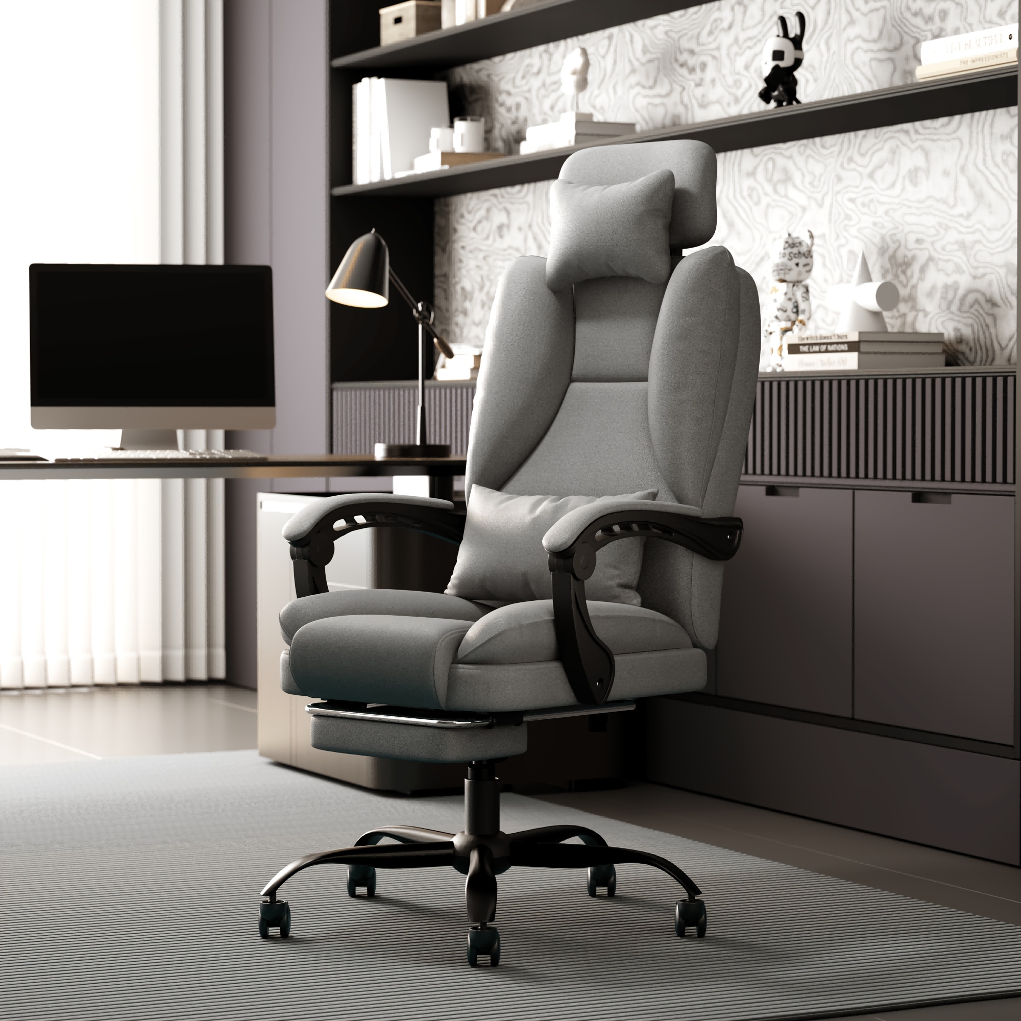 Eizimzvu Gaming Chair With Footrest, Ergonomic Computer Desk Chair With Adjustable Headrest, Reclining High Chair For Work From Home