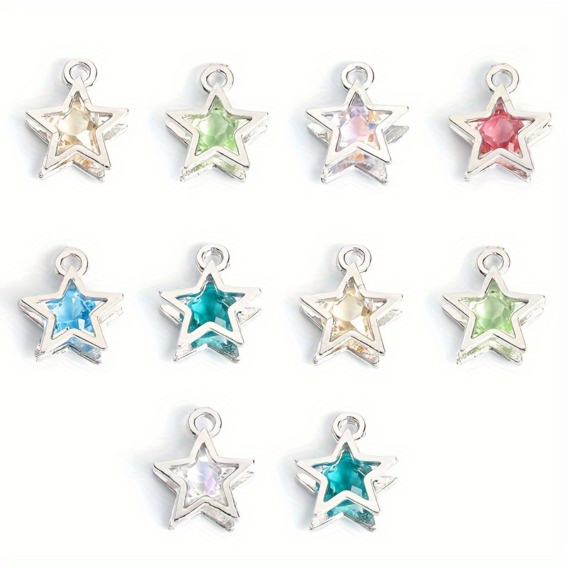 TEMU 10 ciondoli 3D traforati e con strass multicolore scintillanti , catena per telefono e altre catene decorative delicate con aggiunte a stella a