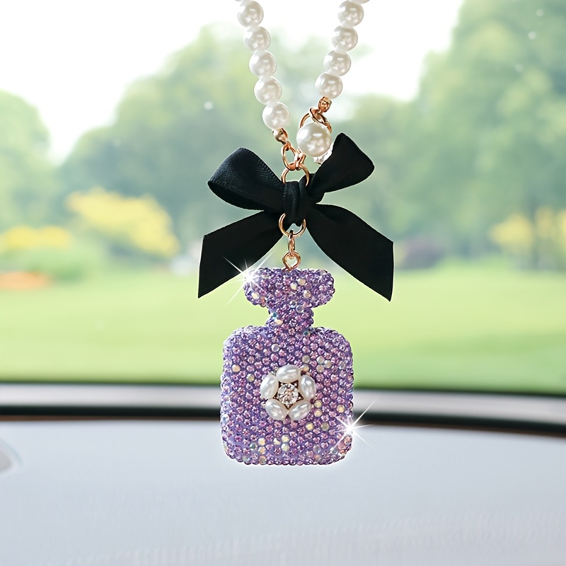elegant black bow pearl car hanging ornament sparkling crystal perfume     metal   car mirror or keychain ideal gift accessory car mirror decor Product details 2