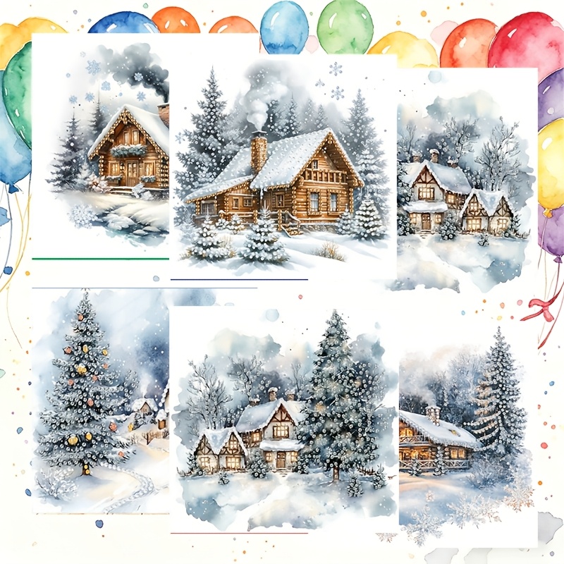 TEMU 6pcs Set Of Unique New Diamond Painting Greeting Cards, Pine Pattern Cards, Birthday Holiday Greeting Cards, Adult Handmade Craft Party Gifts,