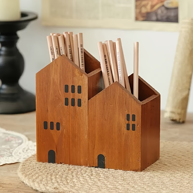 E-shop 2er-Set Japanische Retro-Holzhäuser-Aufbewahrungsboxen - Vintage Desktop Organizer mit offener Oberseite, robuste Holzkonstruktion für