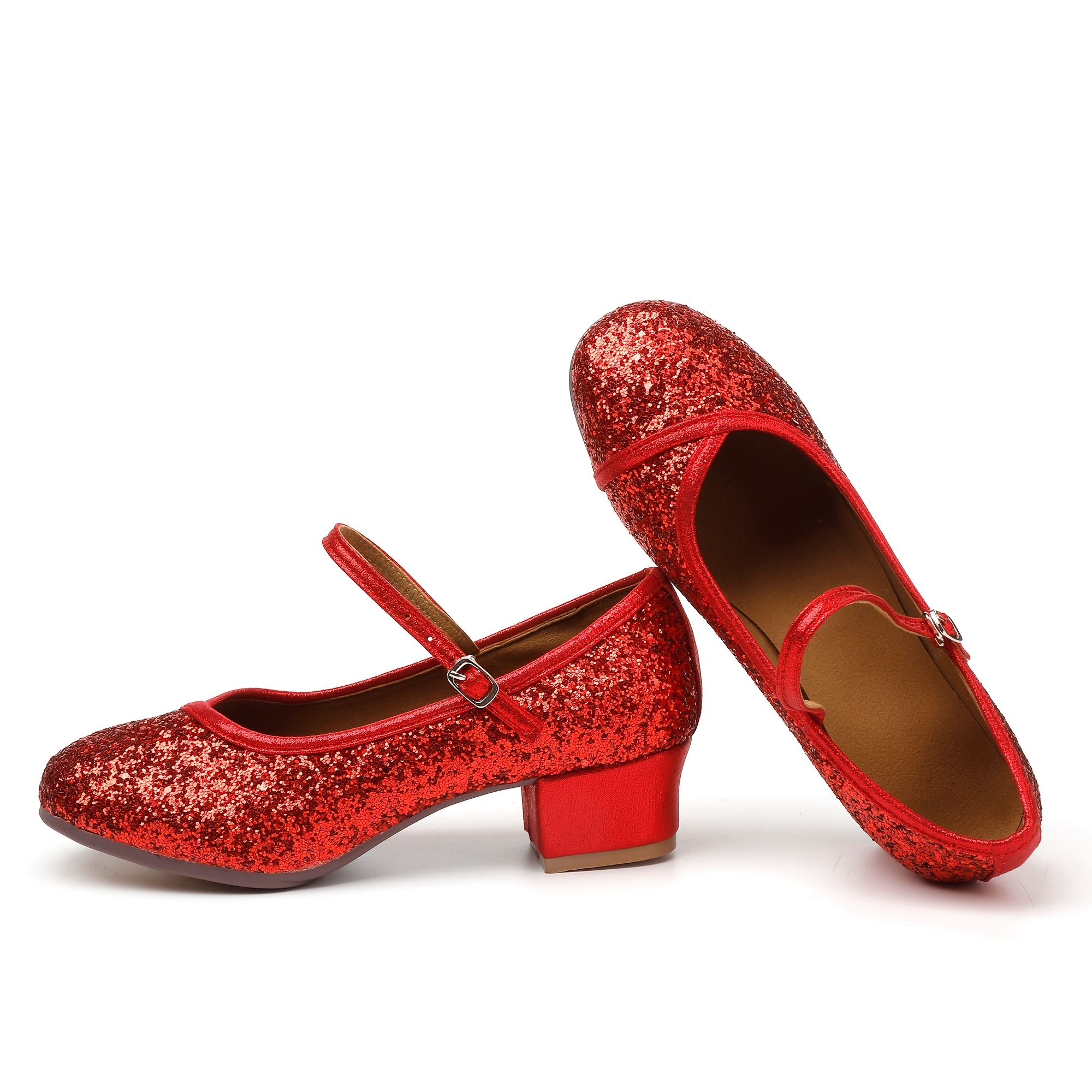 TEMU Zapatos de baile para mujer, punta redonda, lentejuelas brillantes, zapatos de baile de salón, escenario, musical, representación escolar,