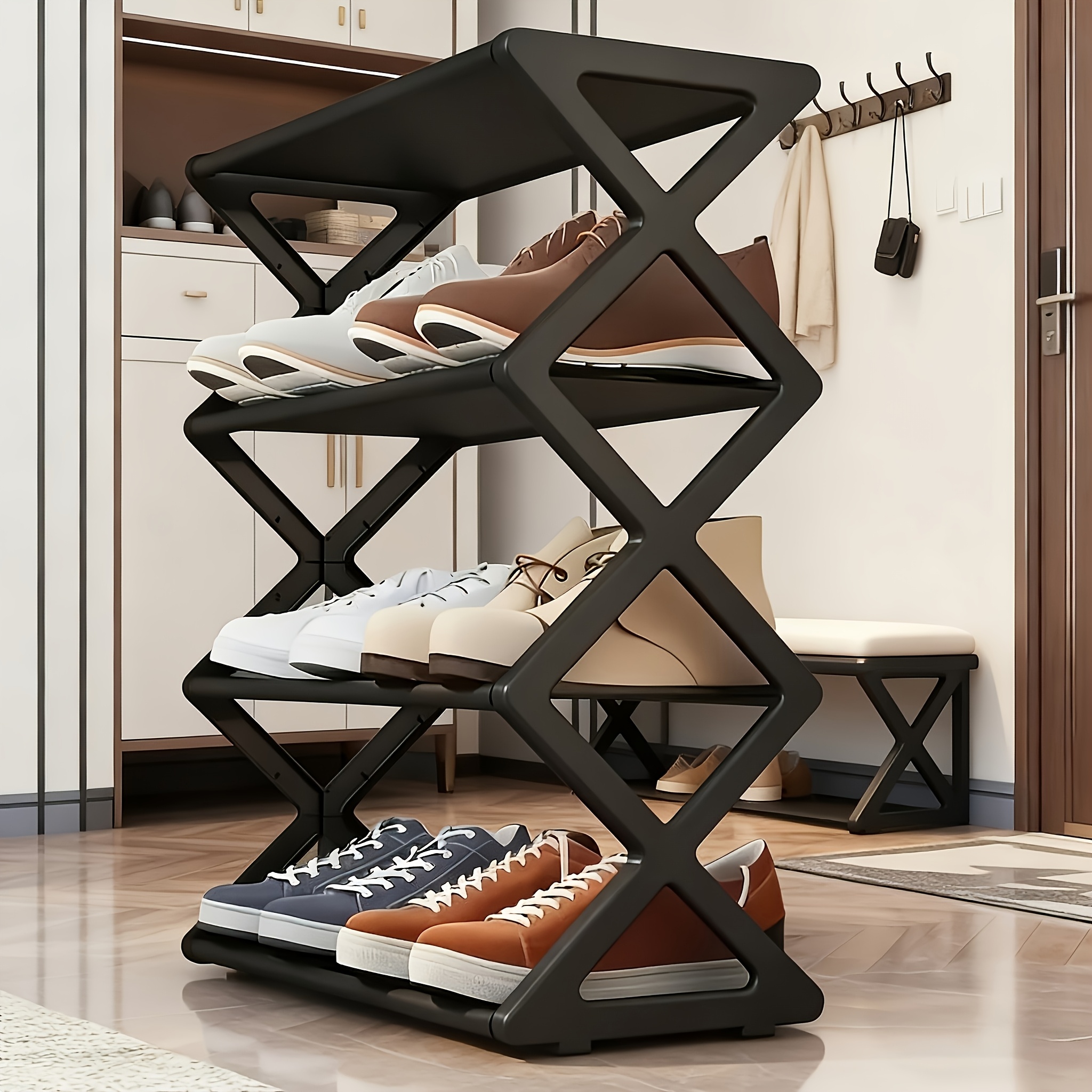 TEMU ! Foldable Shoe Rack, Small Apartment Entryway/hallway Narrow Space Storage, -bearing Space-/shelf Non-woven Fabric And Metal Tube Link