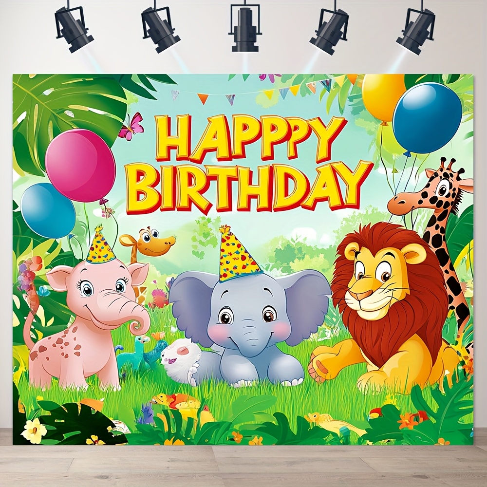 item picture 1pc   animal happy birthday backdrop 100 polyester durable festive wall decor universal   decoration photo booth banner no electricity needed