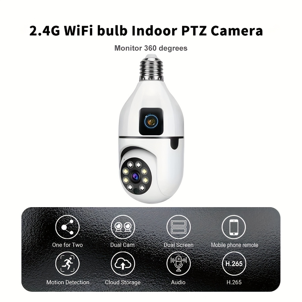 e27 bulb wifi camera dual lens security monitoring camera Temu