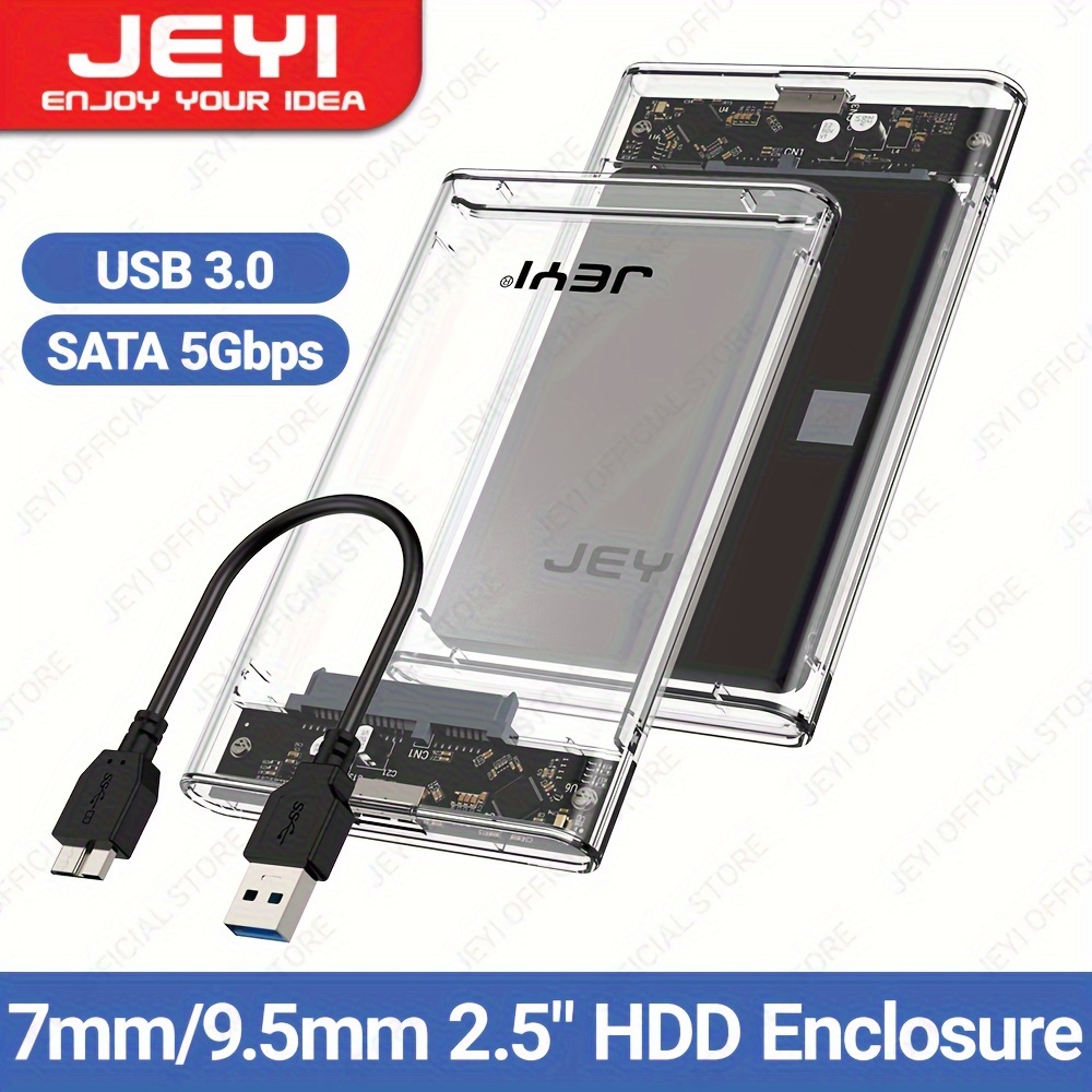 

Jeyi 1pc 2.5'' External Hard Drive Enclosure Usb 3.0 To Sata Iii Tool-free Clear Hard Disk Case For 2.5 Inch 7mm 9.5mm Sata Hdd Ssd