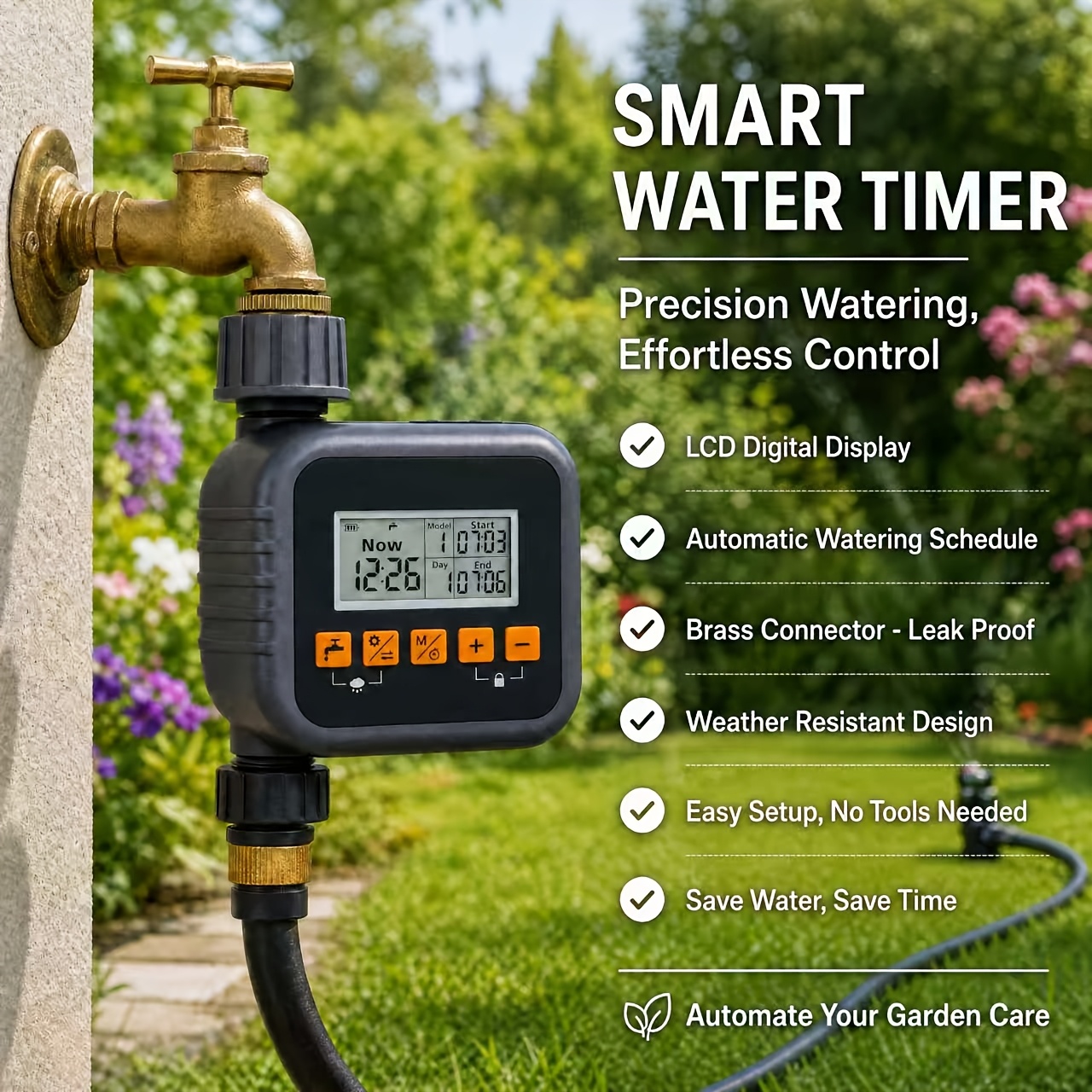 Programmeerbare buitentimer voor tuinslangkraan met regenvertraging, handmatig/automatisch druppelirrigatiesysteem, gazonbewateringsregelaar geschikt voor erf, sproeisysteem, timer voor residentieel en commercieel gebruik, installatie