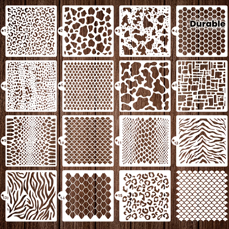 TEMU 15pcs Reusable & Scale Stencils Suitable For Scrapbooking, Painting, Shirts, Canvas, Wall Decor - Durable Diy Templates With Skin Patterns, Cow