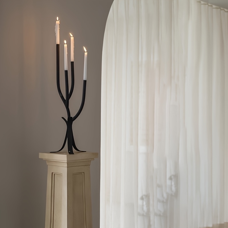 1 Elegant Black 4-Branch Candle Holder with Multi-Leg Fashion Design - Perfect for Centerpiece Decor, Romantic Dinner Photo Props, Wedding Anniversary Birthday Date Ambiance Enhancement, Tabletop Living Room Home Décor, Halloween Christmas New Year