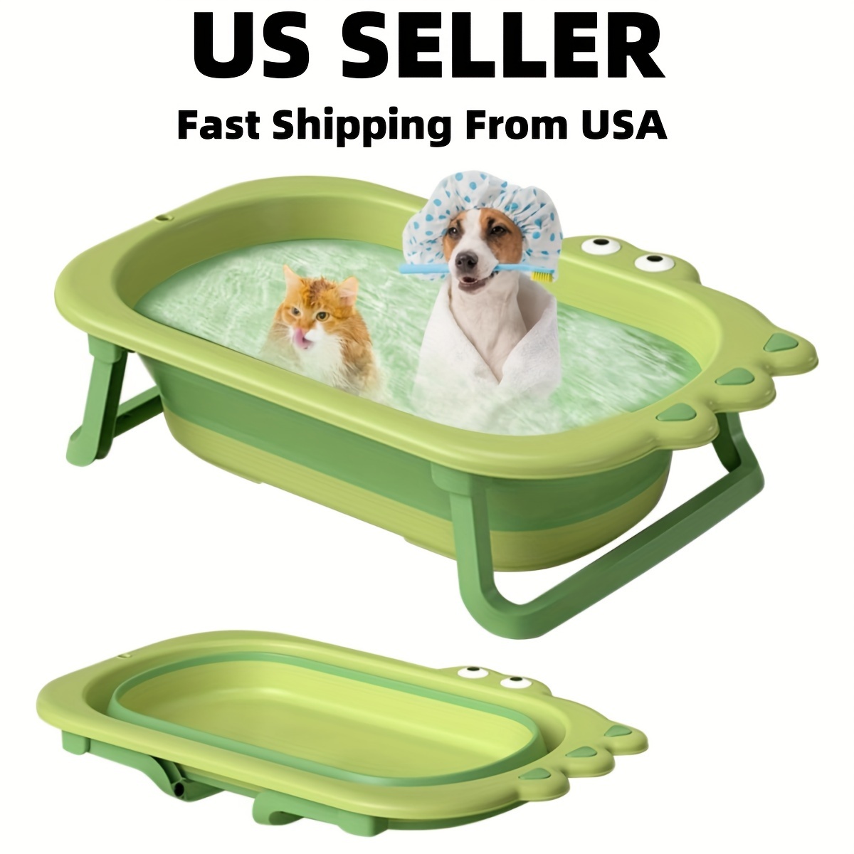 

Space-saving Foldable Pet Bath Tub For - Pvc, Multi-functional With Drainage Holes, Non-slip, Portable For Travel & Home Use, Green, Dog Bath Tub, Collapsible Bathtub, Little Youth, Small Medium Pets