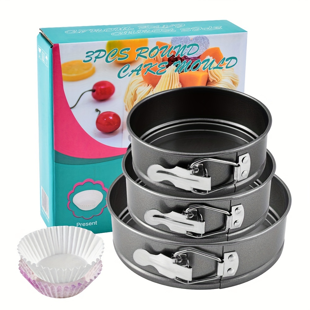 

Ensemble de 3 Moules à Gâteau Miniatures de 12/14/16cm avec Fond Antiadhésif, Outils de Cuisson pour