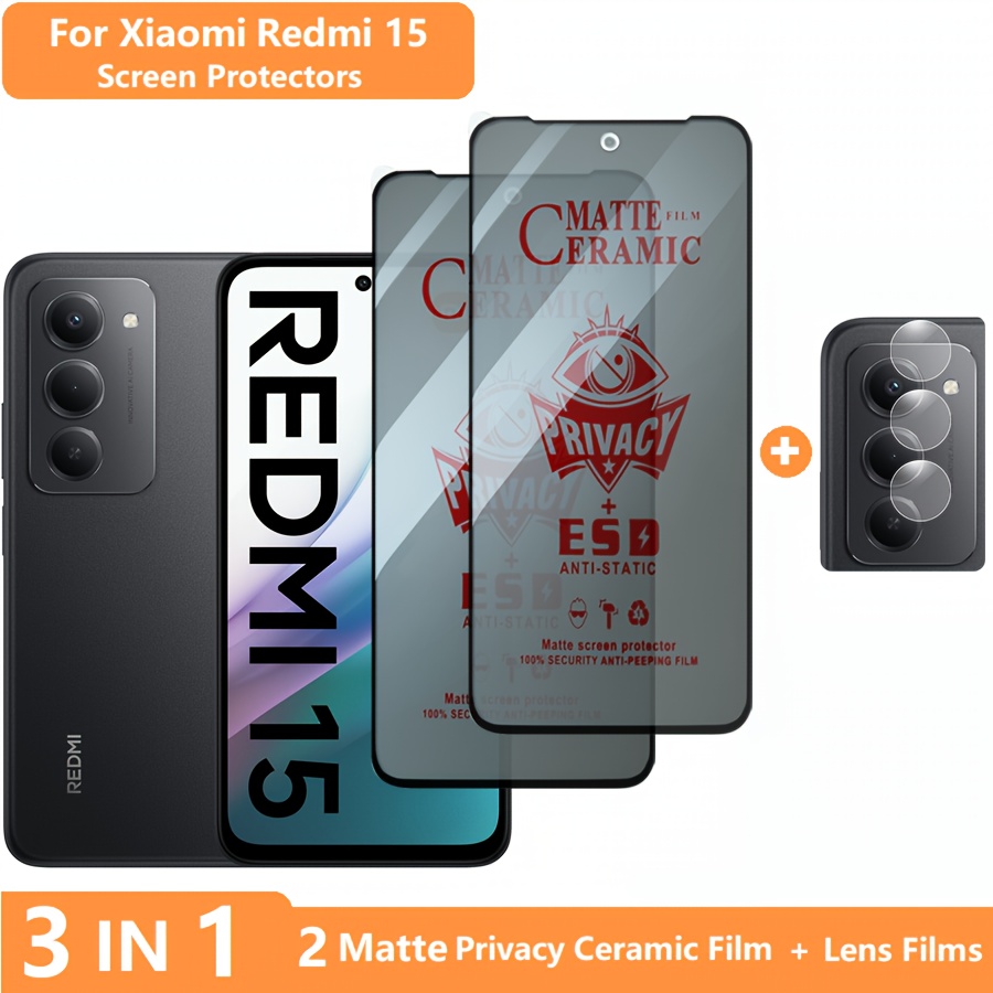 E-shop -Splitter Gehärtetes Glas für Redmi 15 Bildschirmschutzfolie Xiaomi Redmi 15C Matt Privatsphäre Folie + Objektivfolie -Splitter Schutz vor