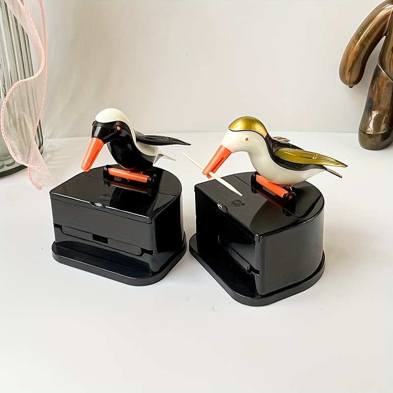 

Automatic Pop-up Bird Toothpick Holder Dispenser, Cute Woodpecker Design, Press-and-release Mechanism, High-grade Abs Material, Home And Kitchen Accessory