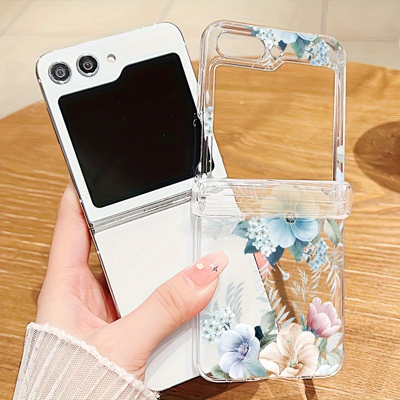 TEMU Phone Case: Transparent Pc Hard Case For Galaxy Z Flip 6 5g / Z Flip 5 / Z Flip 4 / Z Flip 3, Full-body Shockproof Drop Protection With Floral