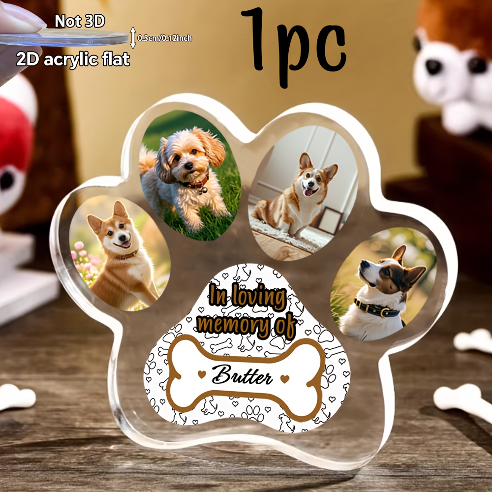 TEMU 2d Acrylic Flat [custom Item] 1pc Customized Pet Photo Decoration, In Of A Dog Paw, Customizable With Multiple Photos And Names. Ideal As A Gift