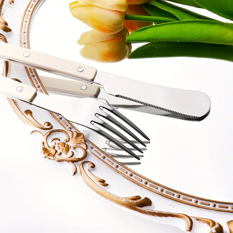12 16pcs tableware set main knife tea spoon acrylic plastic handle tableware stainless steel set suitable for kitchen and home use best for christmas thanksgiving Product details 3
