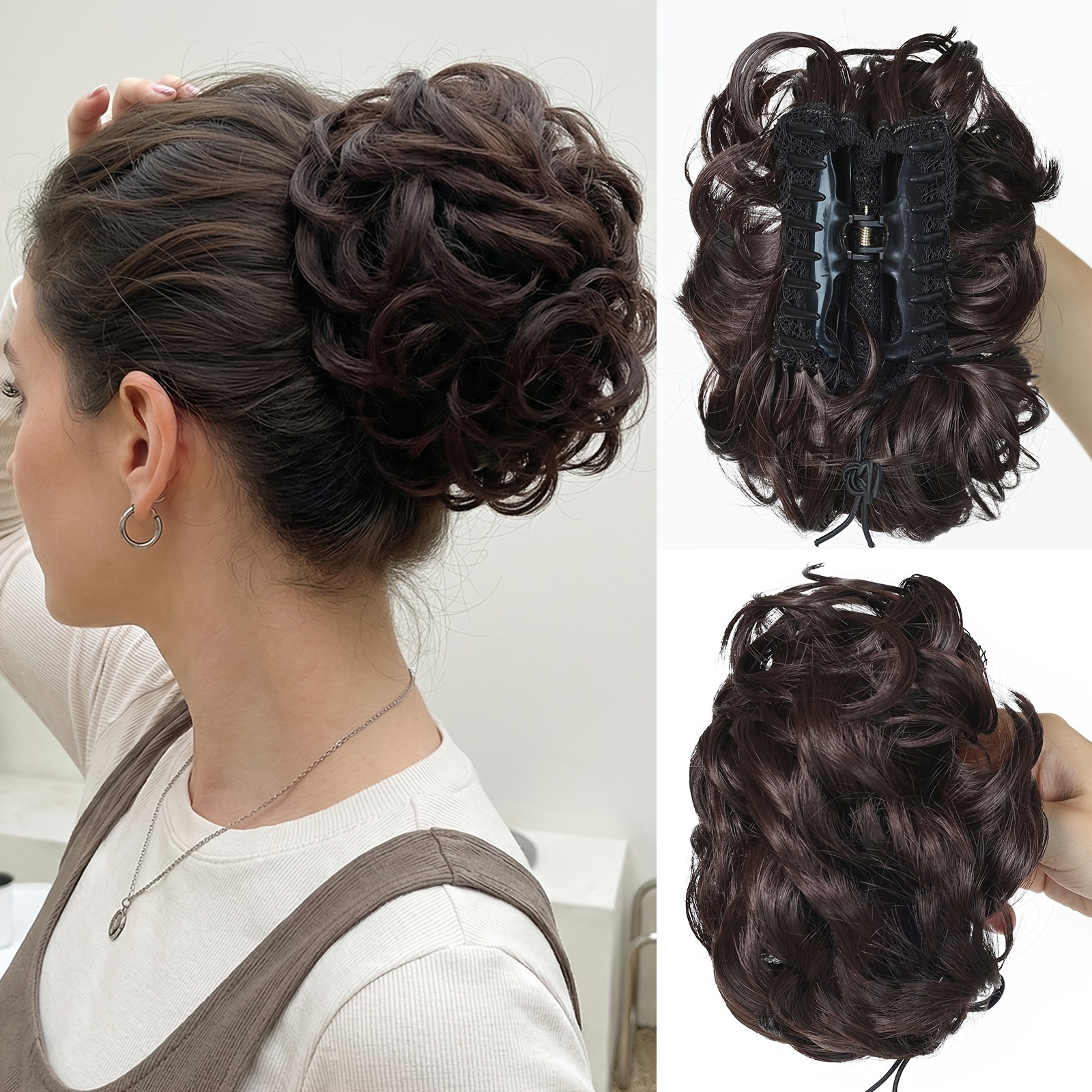 Elegant Wave Curly Messy Bun Clip With Small Clip-fluffy Synthetic Headdress - Hair Accessory For Weddings, Parties, Daily Use - Women's Bridal And Party Hair Styling, Cute Hair Clips, Brides