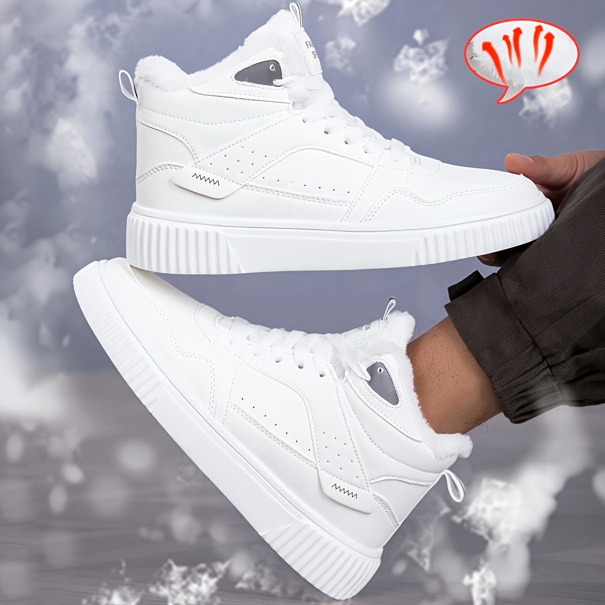 

Men's Warm Fleece-lined High-top Sneakers - Non-slip Eva Sole, Lace-up Casual Sneakers For Winter Outdoor Activities