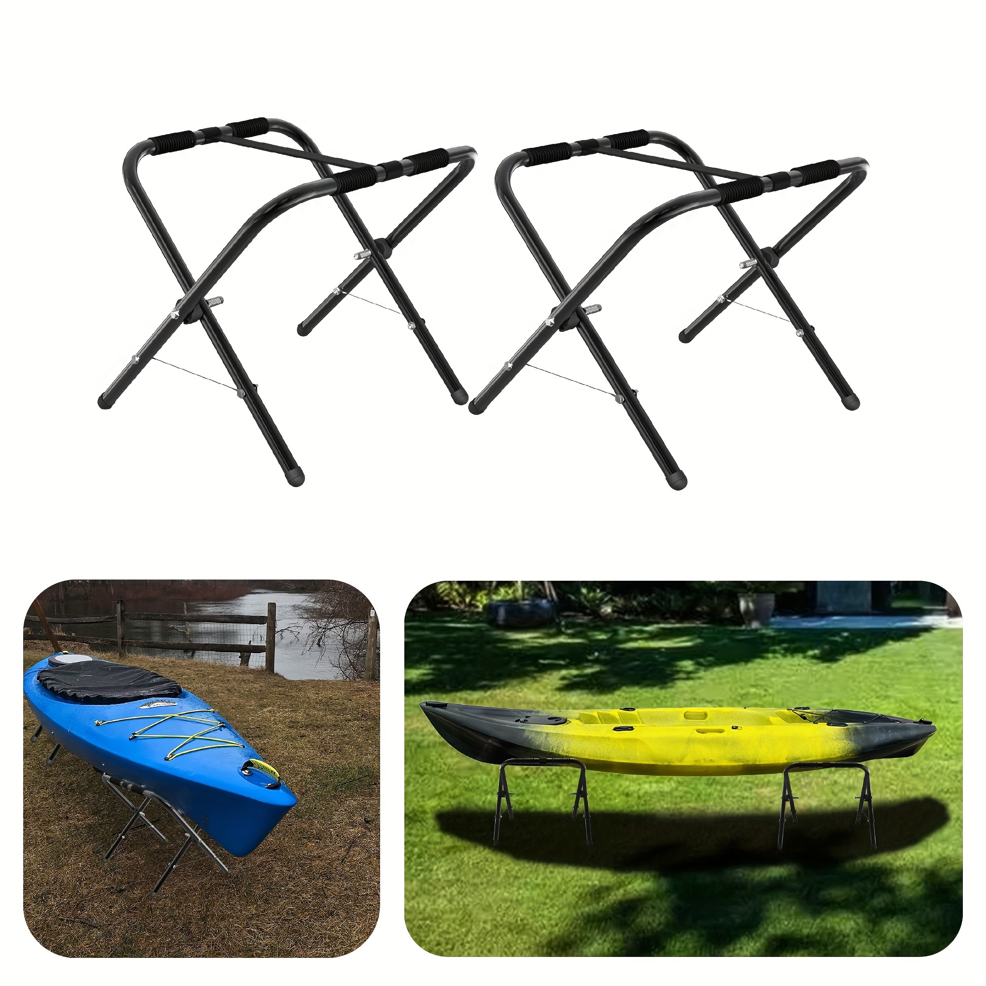 TEMU 2 Pcs Folding Freestanding Kayak Stand Canoe Boat Paddleboard Ski Board Standing Rack Canoe Storage Stands With Padding For Indoor And Outdoor 180 Lbs