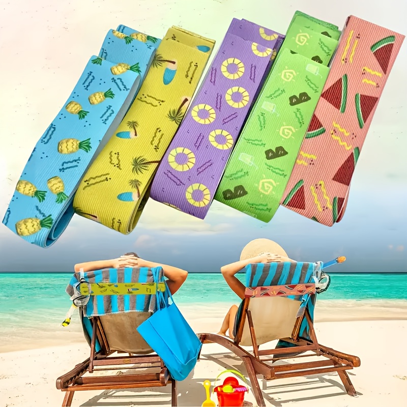 E-shop Set mit 5 elastischen Strandstuhlhandtüchern mit lebendigen tropischen Prints - für den Pool, Urlaub und sommerliche Accessoires - Leichtes,