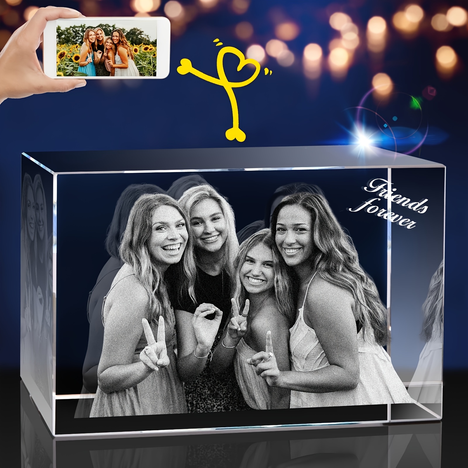 TEMU Custom Laser-engraved Glass Photo Frame - Personalized Rectangular Keepsake Gift For Christmas, Thanksgiving, New Year, Valentine's - Home Decor