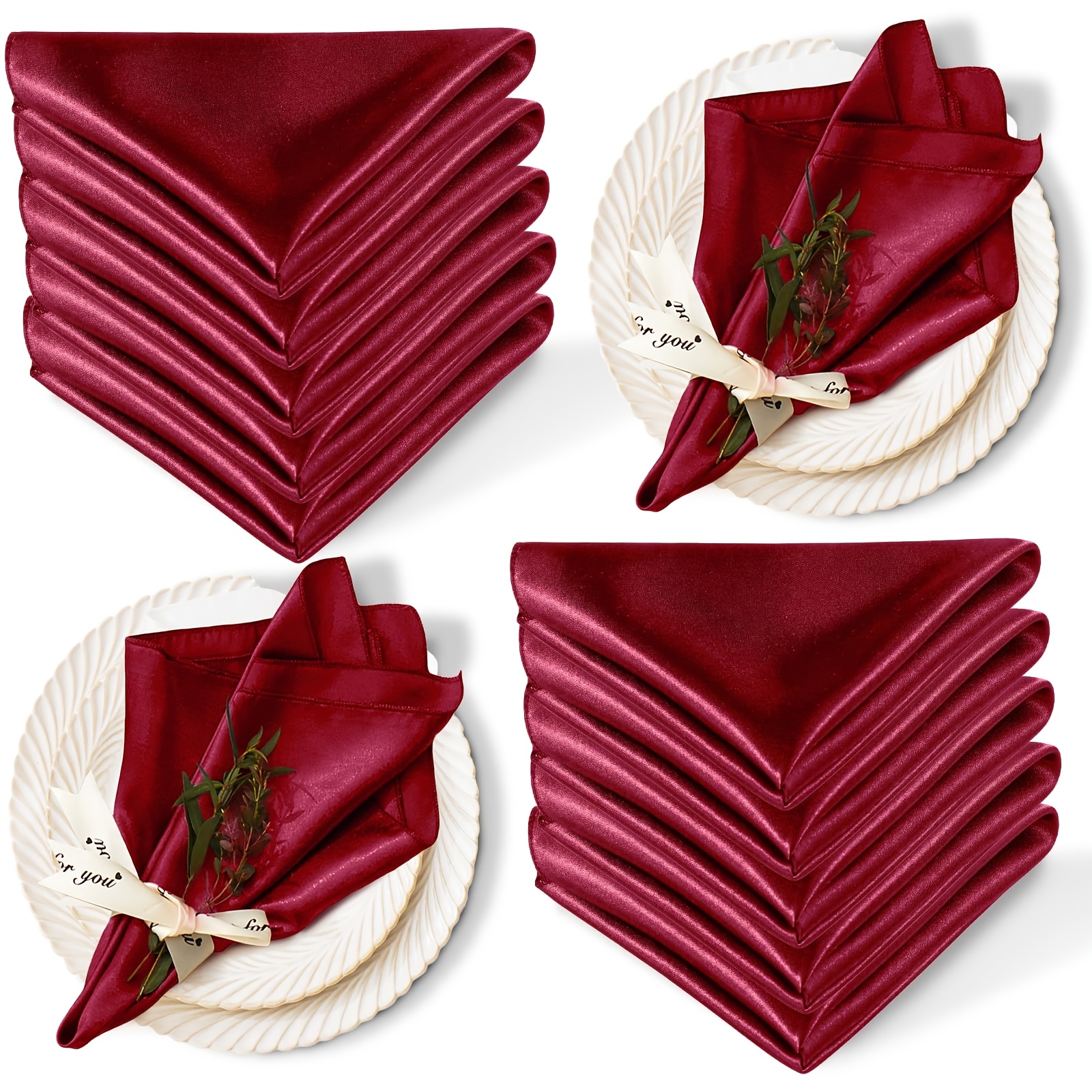 

Satin Napkins 10pcs, 17x17 Inch - Weddings & Christmas, Graduation Parties, Silk- Polyester Table Decorations, Rectangular Dinner Napkins For Dining & Events