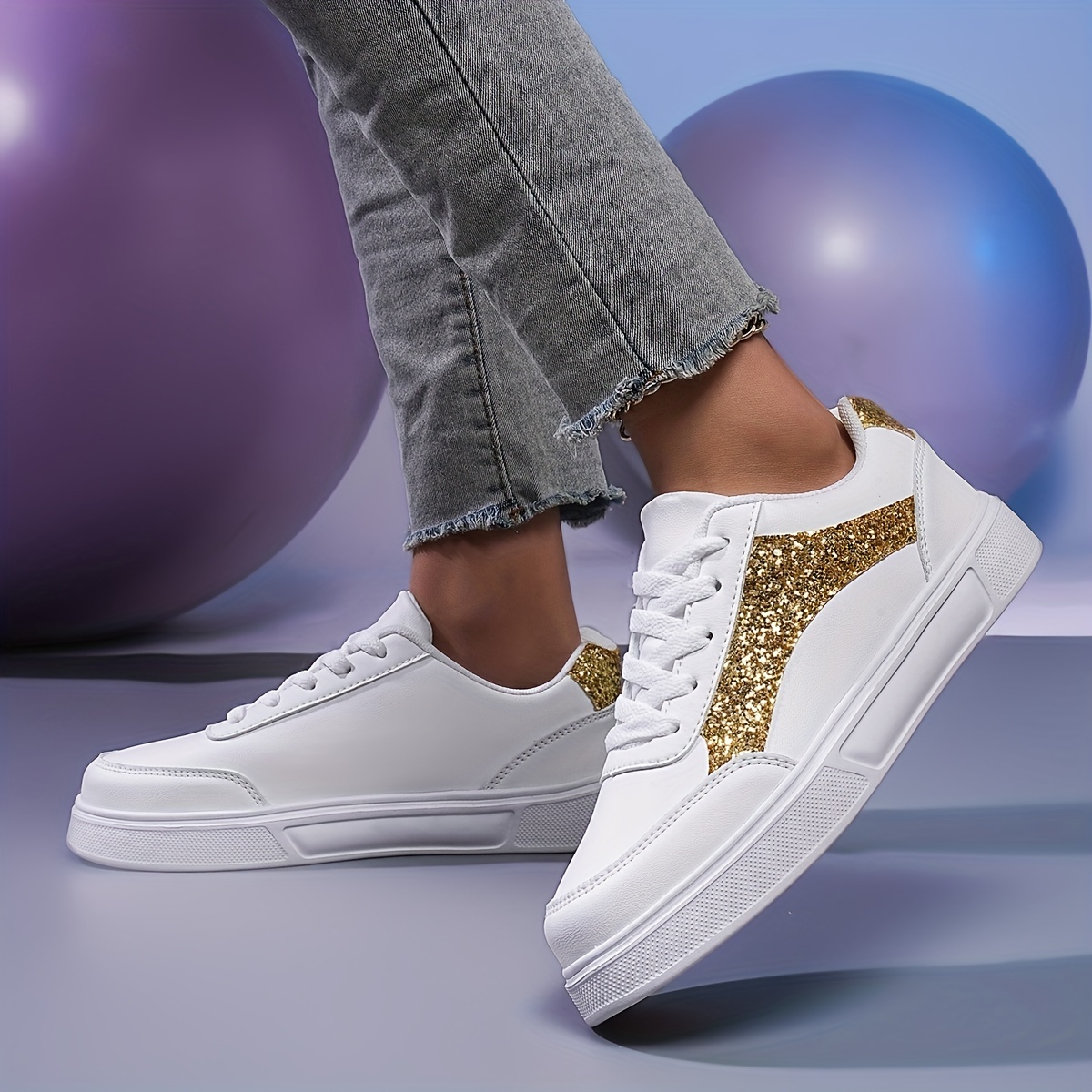 Women Color Glitter Sneakers Sequins Lace Platform Temu United Kingdom