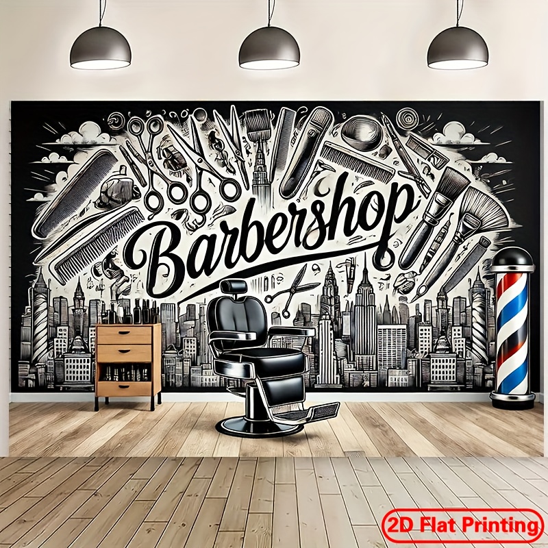 TEMU Banner piatto 2D singolo, per decorazioni di barbieri, realizzato in tessuto di poliestere. come sfondo fotografico, per decorazioni interne ed